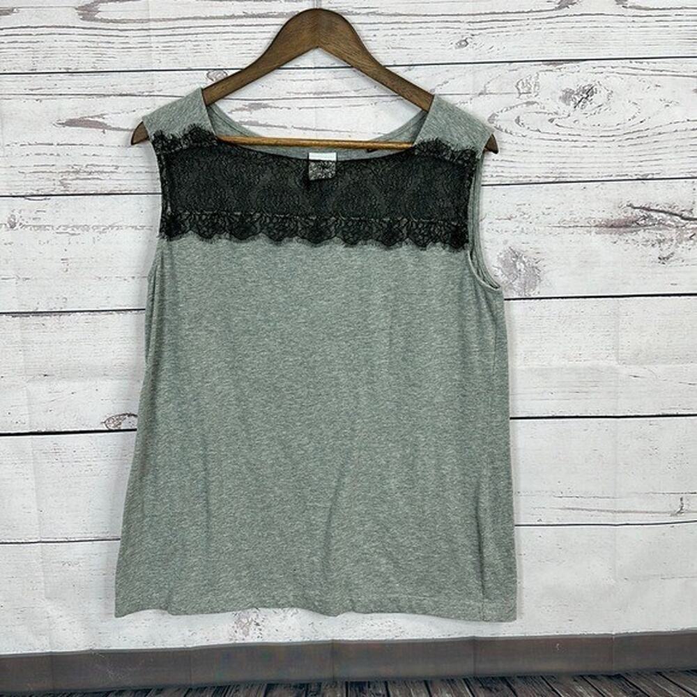 CAbi 3815 Tank Top Shirt Womens Medium Gray Sleeveless Lace Minimalist Casual